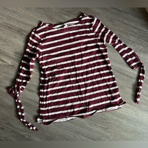 Old Navy Burgundy and White Striped Blouse